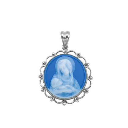 Madonna and Child Sterling Silver Cameo Pendant — 24" Chain, Gift Box Included