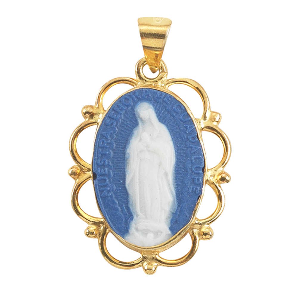 Our Lady of Guadalupe Cameo Gold Over Sterling Necklace — 18" Chain, Gift Box