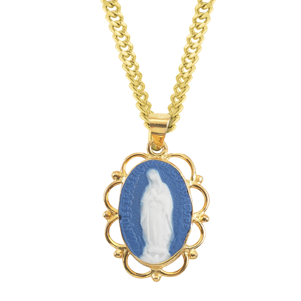 Gold Plated Sterling Genuine Cameo OL of Guadalupe, Catholic Gift, Made in USA