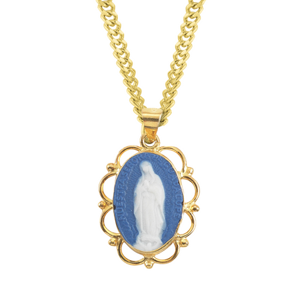 Gold Plated Sterling Genuine Cameo OL of Guadalupe, Catholic Gift, Made in USA