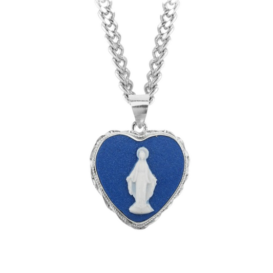 Sterling Silver Genuine Heart Shaped Cameo , Catholic Gift, Made in USA