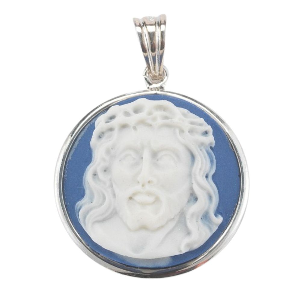 Head of Christ Sterling Silver Cameo Pendant — 20" Chain, Gift Box Included