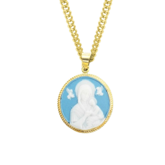 Gold Plated Sterling Genuine Cameo OL of Perpetual Help , Catholic Gift, Made in USA