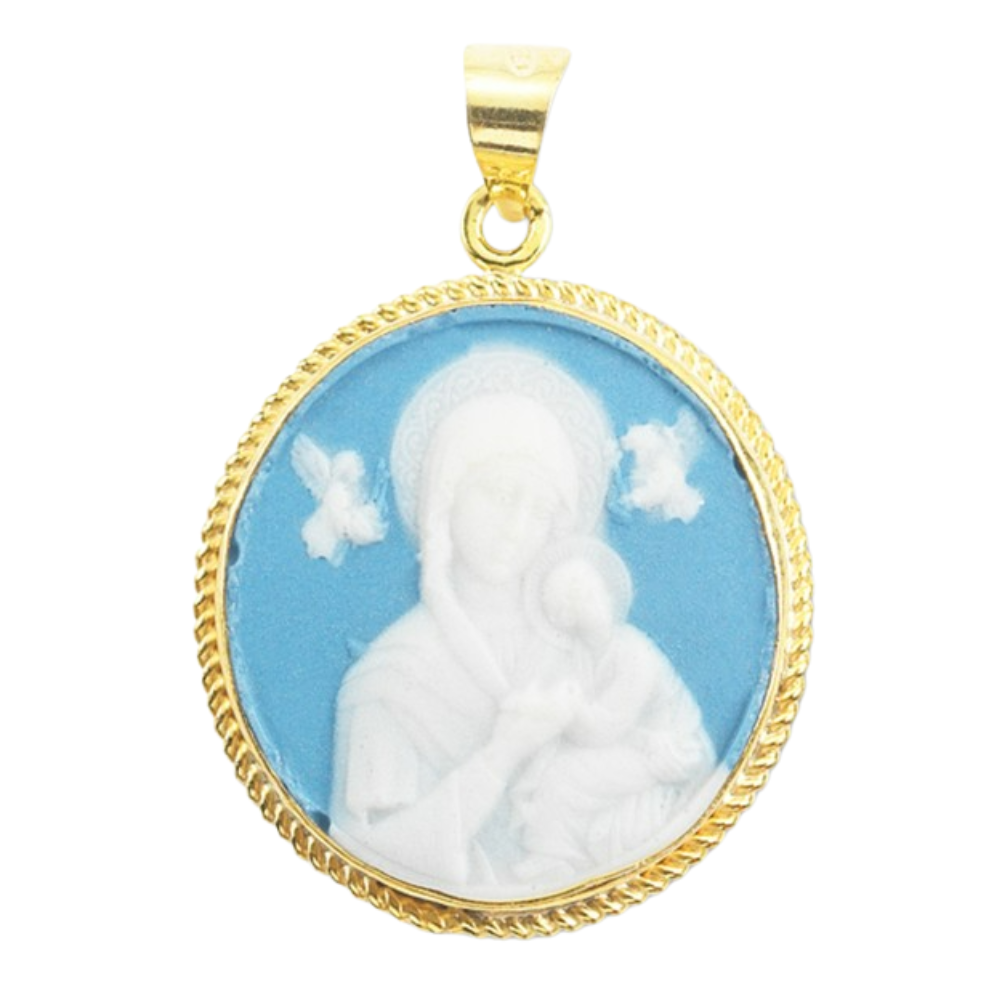 Our Lady of Perpetual Help Gold Over Sterling Silver Cameo Pendant — 24" Chain
