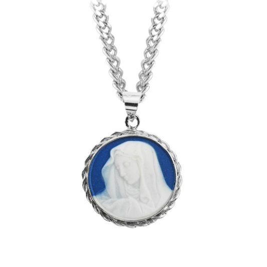 Sterling Silver Genuine Cameo Sorrowful Mother , Catholic Gift, Made in USA
