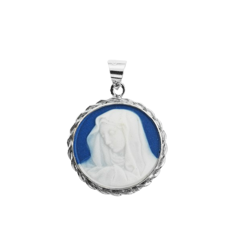 Sorrowful Mother Sterling Silver Cameo Necklace — 18" Chain, Gift Box Included