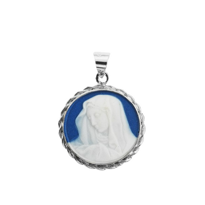 Sorrowful Mother Sterling Silver Cameo Necklace — 18" Chain, Gift Box Included