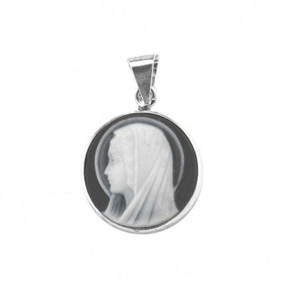 Black Madonna Sterling Silver Cameo Pendant Necklace — 18" Chain, Gift Box