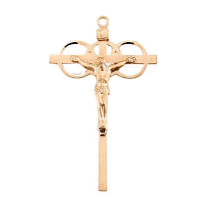 Three Ring Wedding Crucifix 16kt Gold Over Sterling Silver — 24" Chain, Gift Box