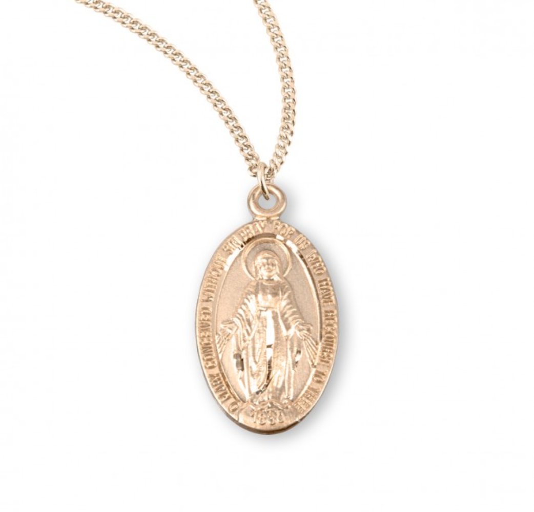 16kt Gold Plated Sterling Small Oval Miraculous Medal , Catholic Gift, Made in USA