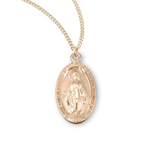 16kt Gold Plated Sterling Small Oval Miraculous Medal , Catholic Gift, Made in USA