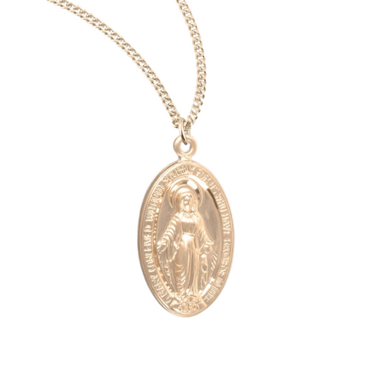 Gold Plated Sterling Silver Oval Miraculous Medal, Catholic Gift, Made in USA