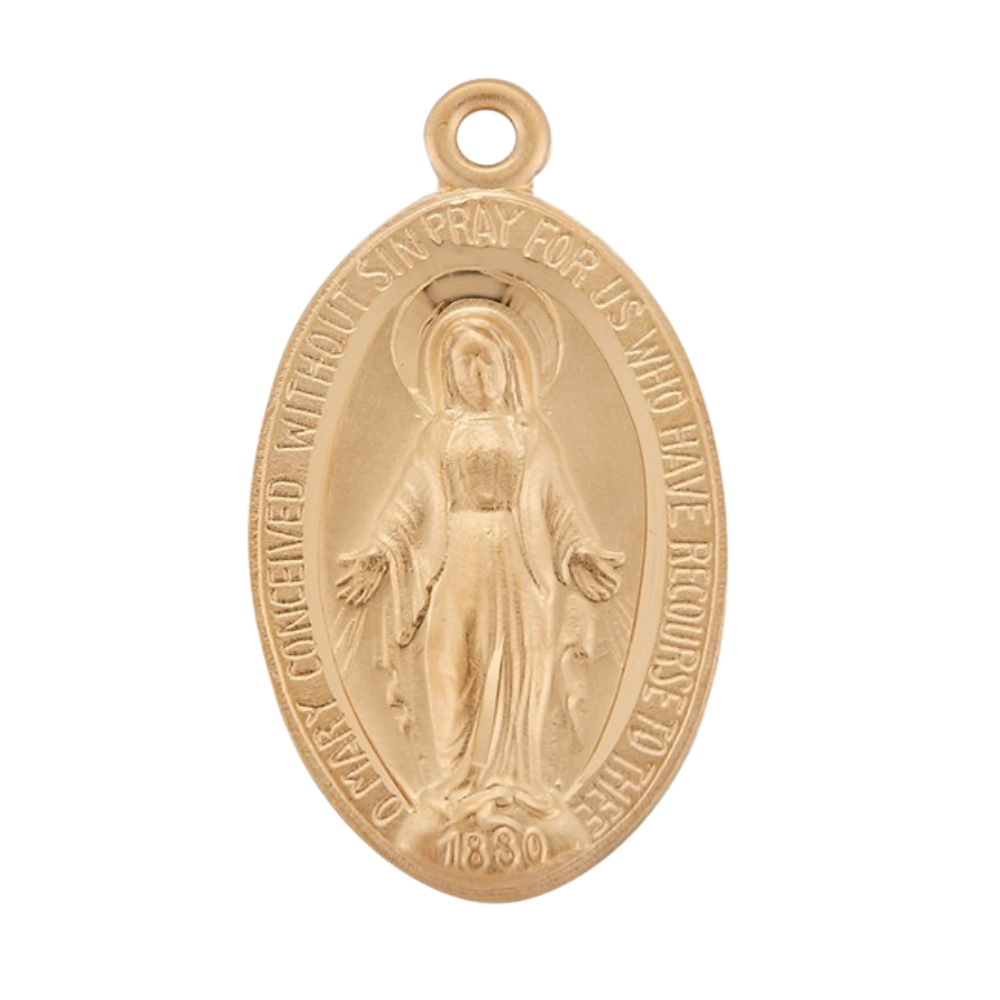 Miraculous Medal 16kt Gold Over Sterling Silver Oval Pendant — 24" Chain, Made in USA