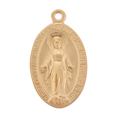Miraculous Medal 16kt Gold Over Sterling Silver Oval Pendant — 24" Chain, Made in USA