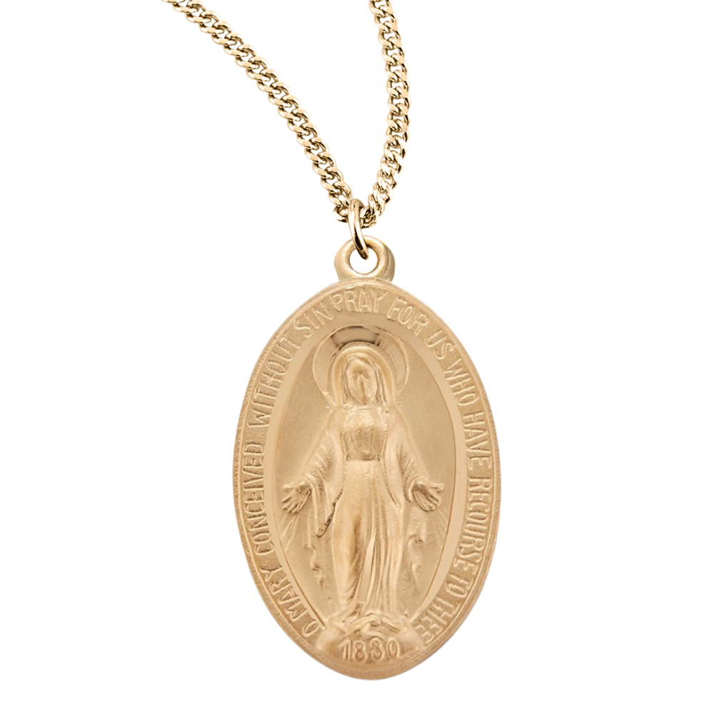 16kt Gold Plated Sterling Med Oval Mirac, Catholic Gift, Made in USA