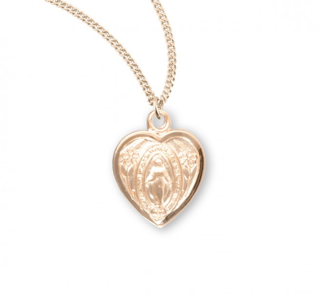 Gold Plated Sterling Silver Heart Shaped Miraculous Medal, Catholic Gift, Made in USA