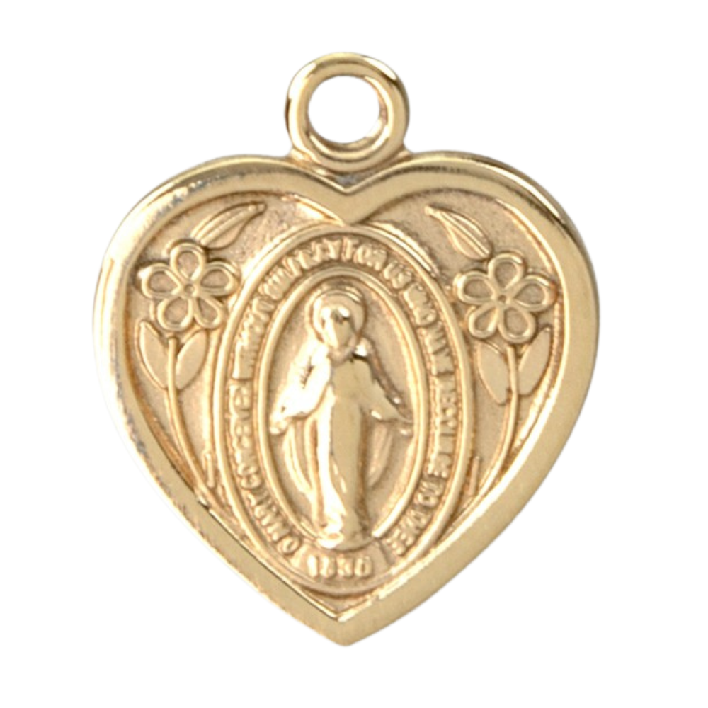 Miraculous Medal Gold Over Sterling Silver Heart Pendant — 18" Chain, Gift Box