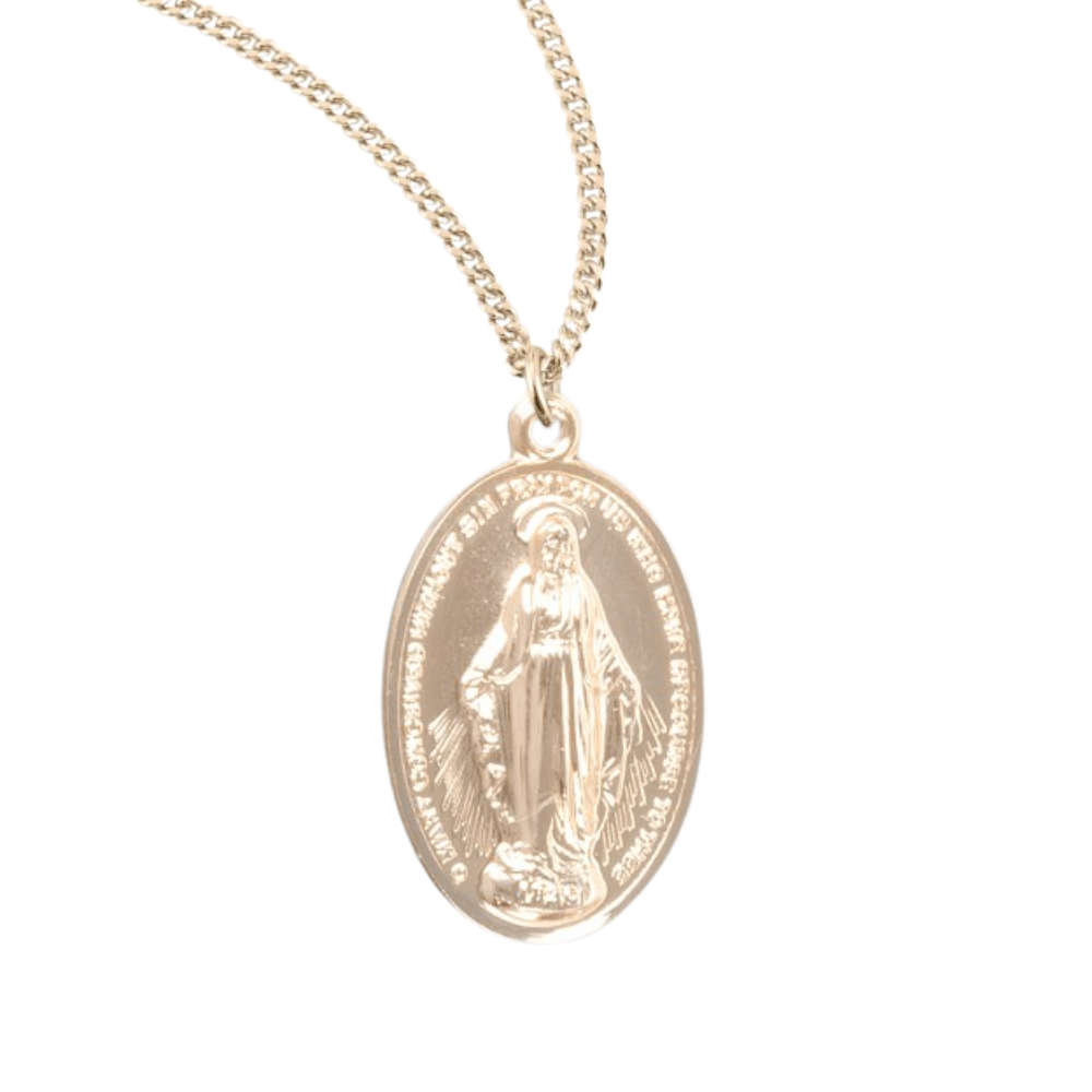 Gold Plated Sterling Silver Oval Miraculous Medal, Catholic Gift, Made in USA