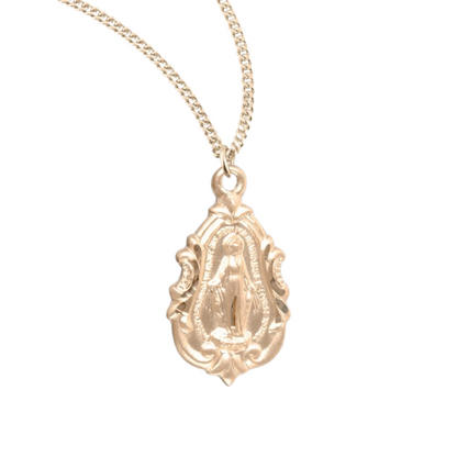Gold Plated Sterling Silver Fancy Baroque Miraculous Medal, Catholic Gift, Made in USA