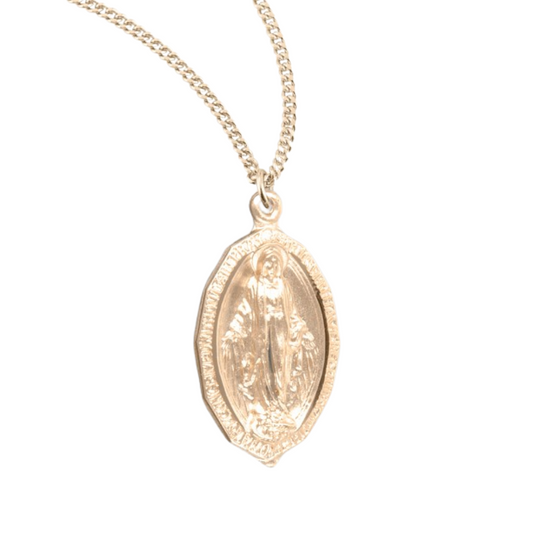 Gold Plated Sterling Silver Oval Miraculous Medal, Catholic Gift, Made in USA