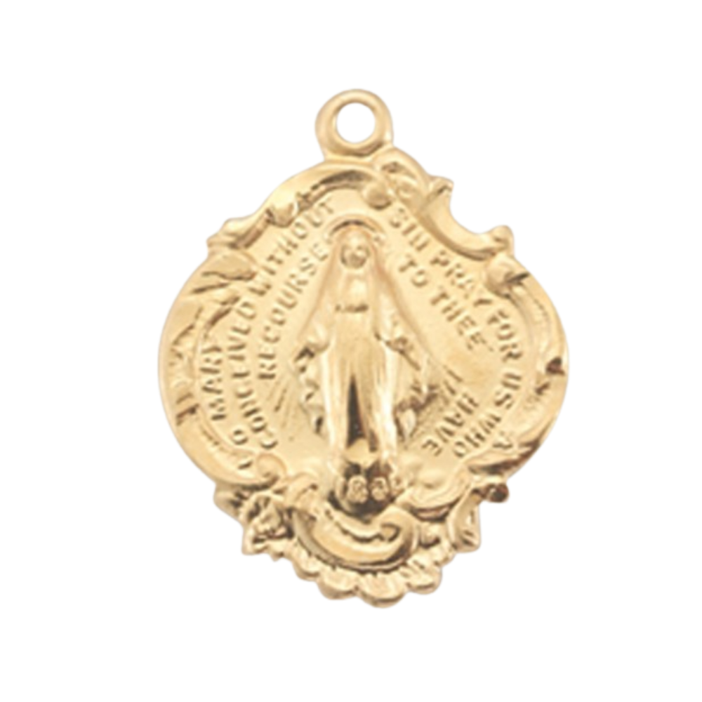 Miraculous Medal 16kt Gold Over Sterling Silver Pendant — 18" Chain, Made in USA