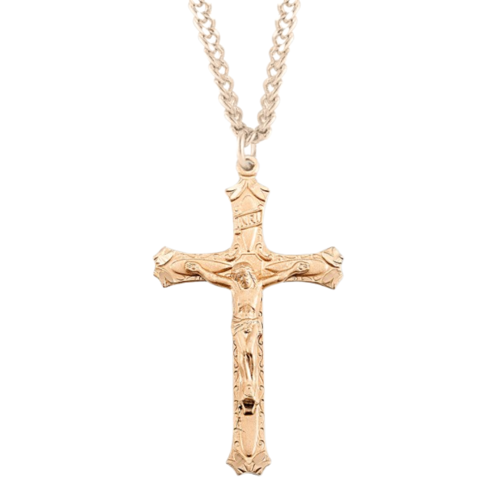 Gold Plated Sterling Silver High Relief Crucifix, Catholic Gift, Made in USA
