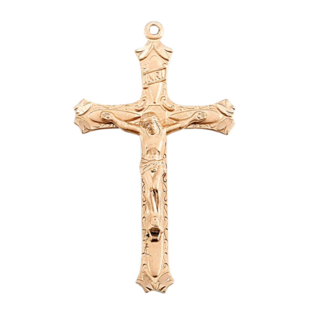 High Relief Crucifix 16kt Gold Over Sterling Silver Pendant — 24" Chain