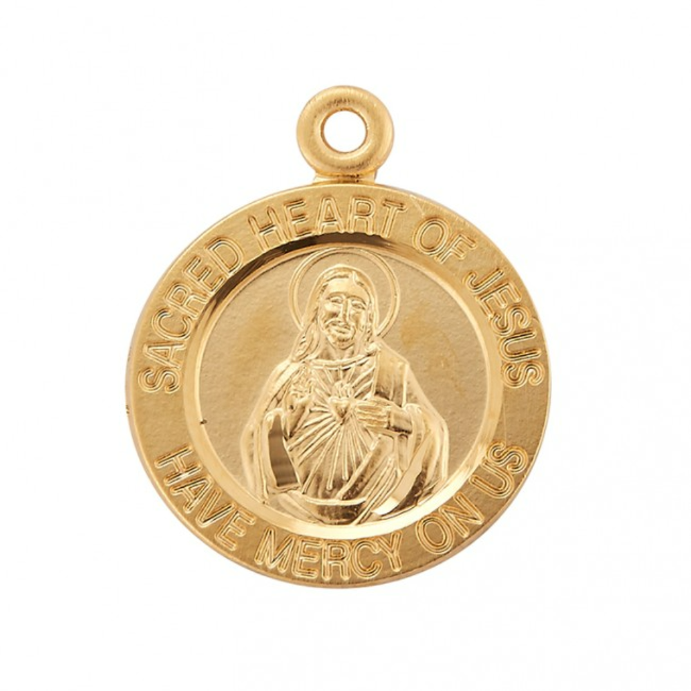 Sacred Heart of Jesus 16kt Gold Over Sterling Silver Medal — 18" Chain, Gift Box