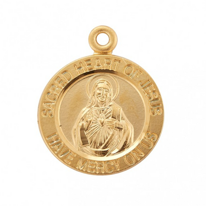 Sacred Heart of Jesus 16kt Gold Over Sterling Silver Medal — 18" Chain, Gift Box