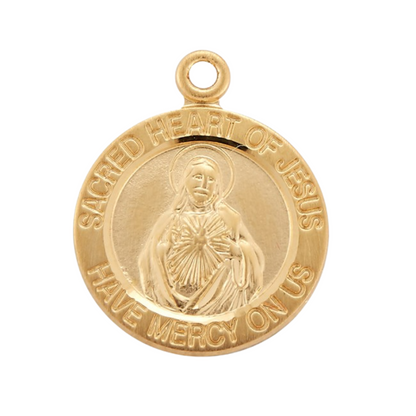 Sacred Heart of Jesus Gold Over Sterling Silver Medal Pendant — 18" Chain