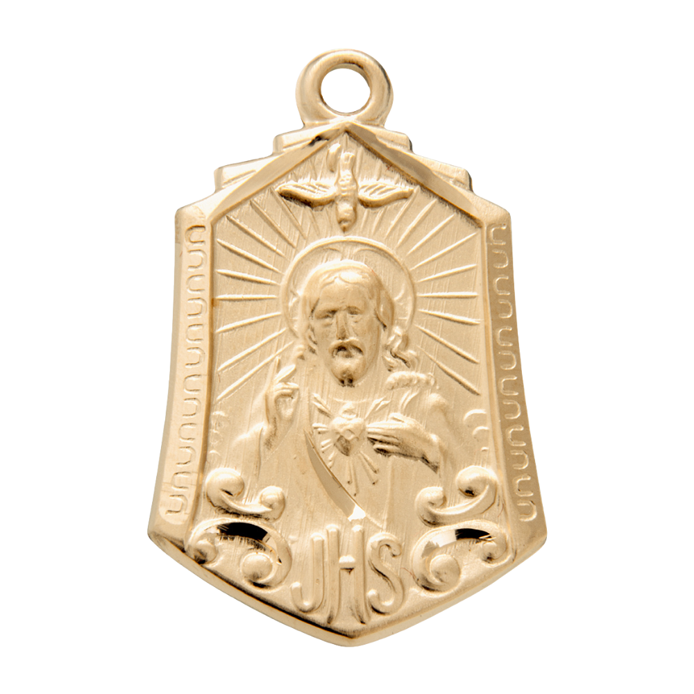 Scapular Sacred Heart Gold Over Sterling Silver Medal — 18" Chain, Made in USA