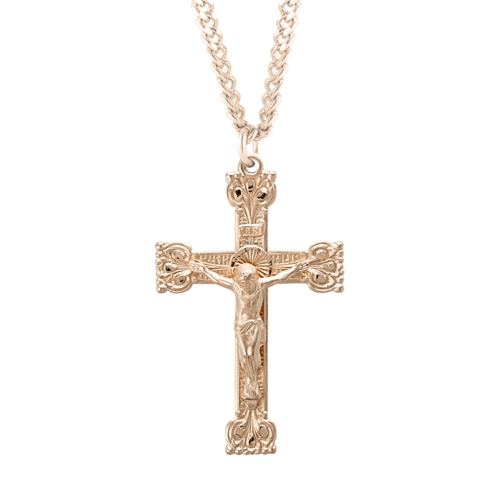 Gold Plated Sterling Silver Highly Detailed Crucifix, Catholic Gift, Made in USA