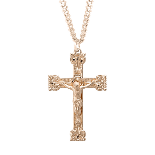 Gold Plated Sterling Silver Highly Detailed Crucifix, Catholic Gift, Made in USA