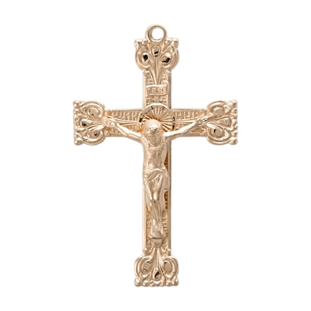 Highly Detailed Crucifix 16kt Gold Over Sterling Silver Pendant — 24" Chain