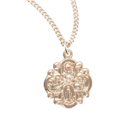 Gold Plated Sterling Silver Four-Way Medal, Catholic Gift, Made in USA