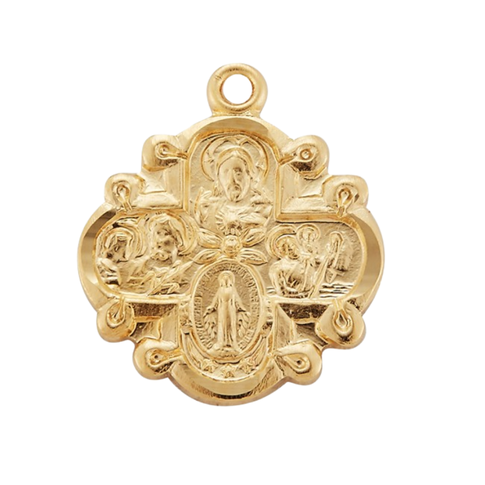 Four-Way Medal 16kt Gold Over Sterling Silver Necklace — 18" Chain, Made in USA