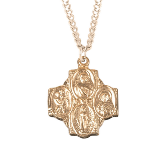 16kt Gold Plated Sterling "Ave" 4-Way, Catholic Gift, Made in USA