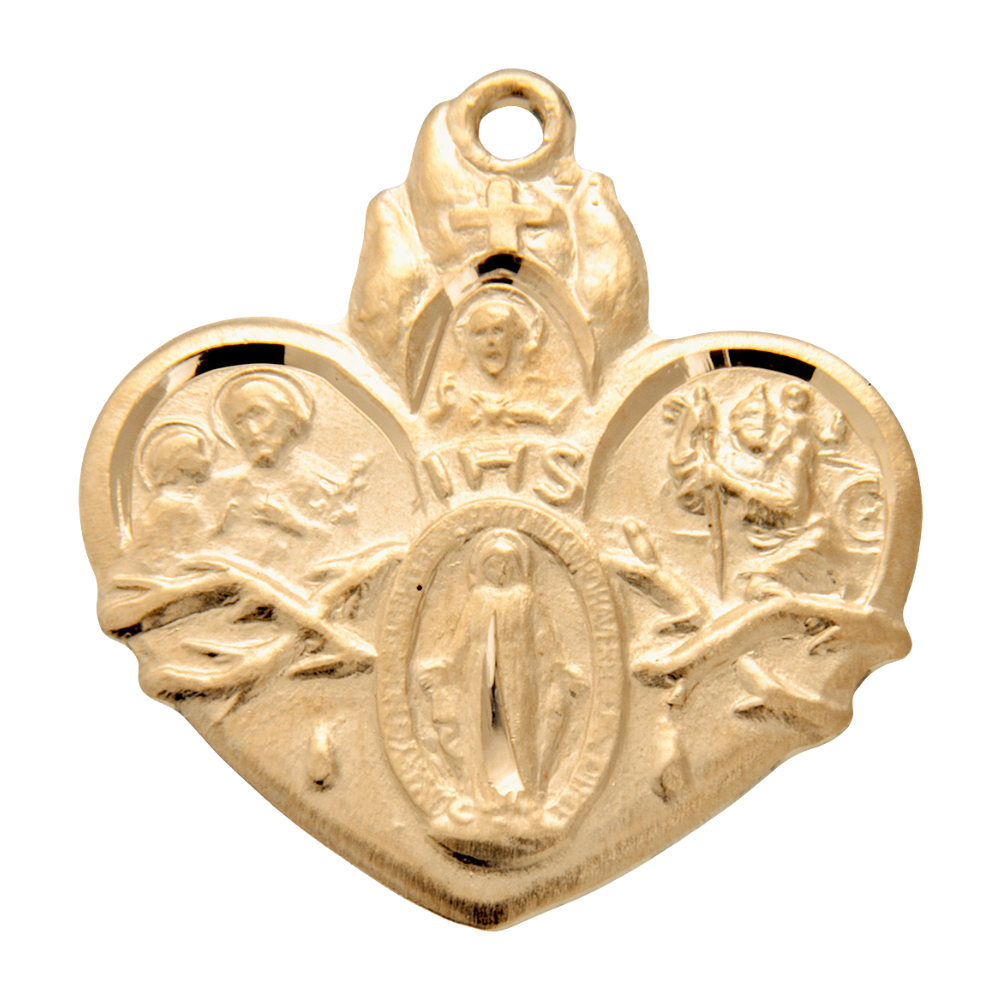4-Way Heart Medal 16kt Gold Over Sterling Silver — 18" Chain, Gift Box Included