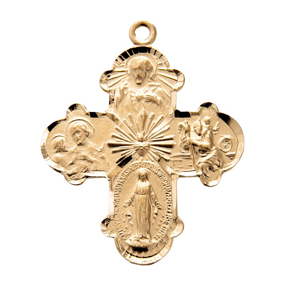 Four-Way Medal Gold Plated Sterling Silver Pendant — 24" Chain, Gift Box