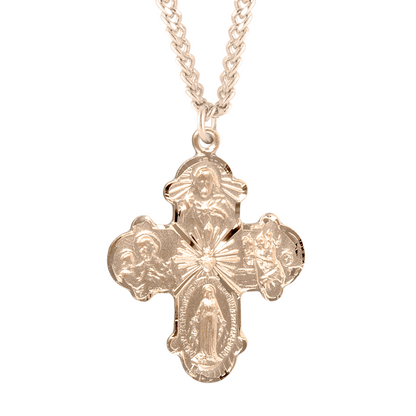 Gold Plated Sterling Silver Four-Way Medal, Catholic Gift, Made in USA