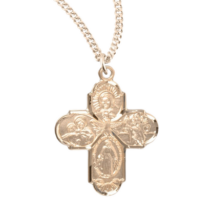 16kt Gold Plated Sterling 4-Way medal with Holy Spirit, Catholic Gift, Made in USA