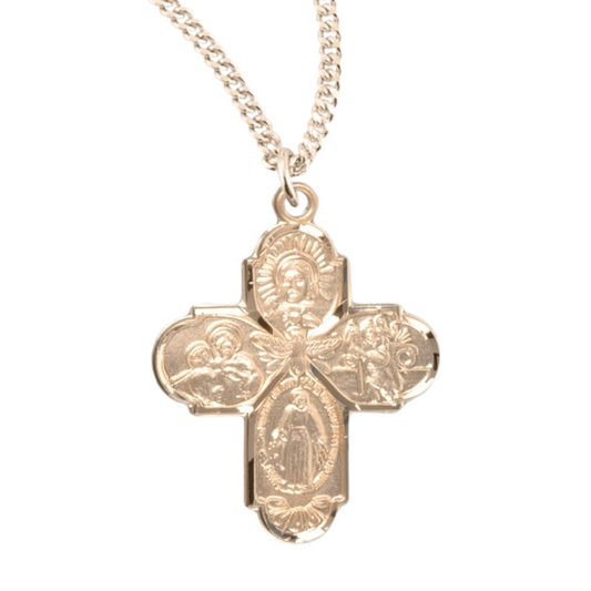 16kt Gold Plated Sterling 4-Way medal with Holy Spirit, Catholic Gift, Made in USA