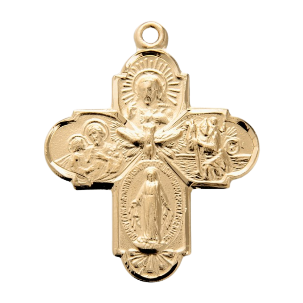 Four-Way Medal Gold Over Sterling Silver Pendant — 24" Chain, Gift Box Included