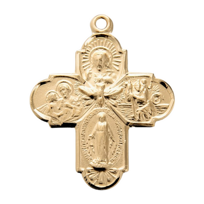Four-Way Medal Gold Over Sterling Silver Pendant — 24" Chain, Gift Box Included
