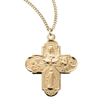 Gold Plated Sterling Silver Four-Way Medal, Catholic Gift, Made in USA