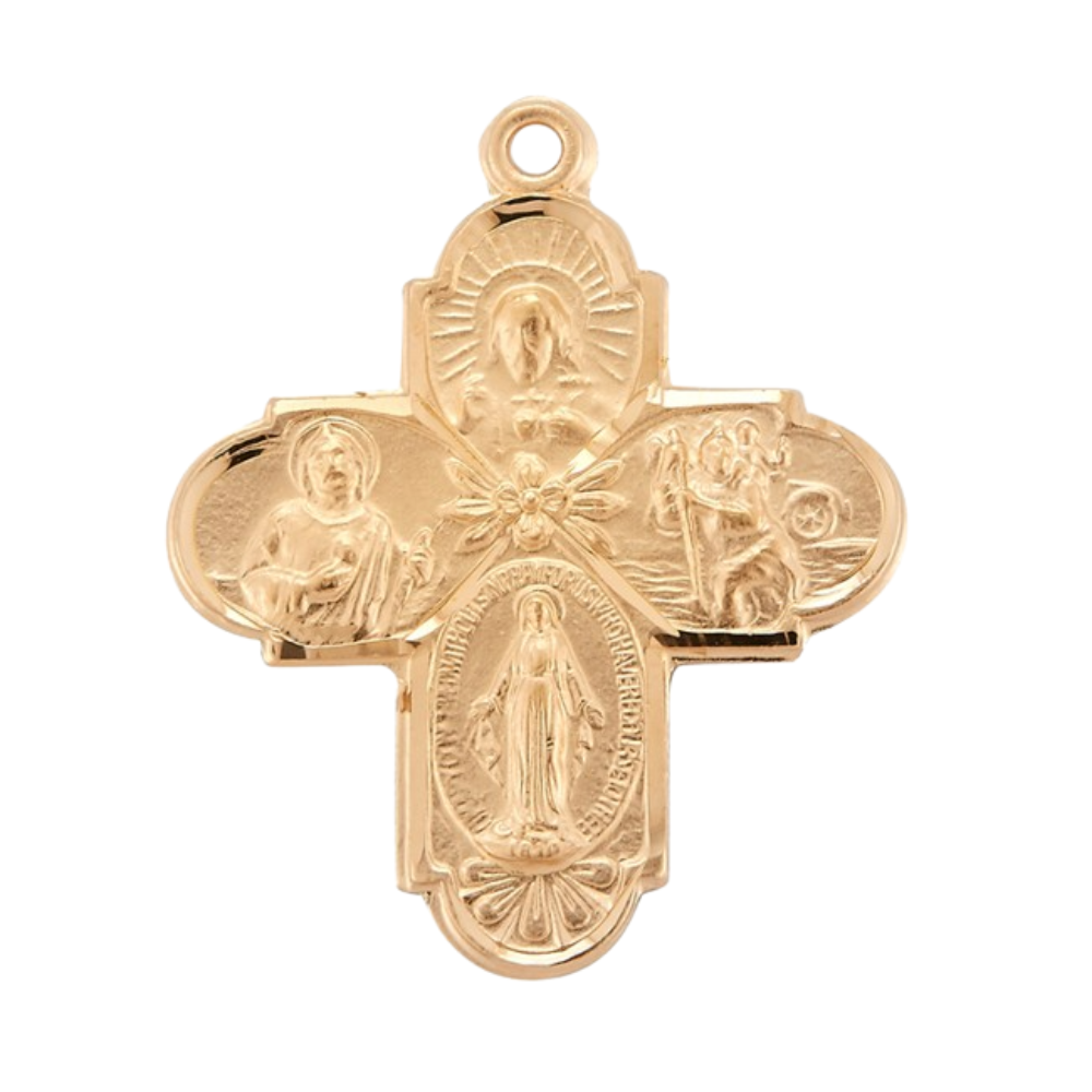 Saint Jude 4-Way 16kt Gold over Sterling Silver Necklace — 24" Chain, Gift Box