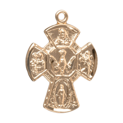 Four-Way 16kt Gold Over Sterling Silver Medal Pendant — 18" Chain, Made in USA