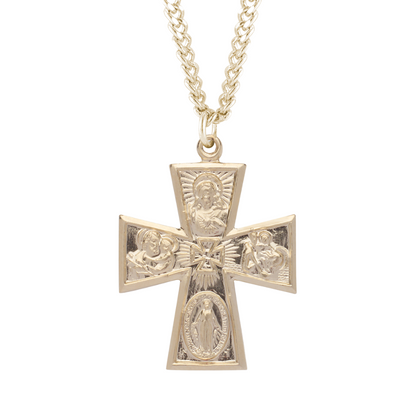 Gold Plated Sterling Silver Four-Way Medal, Catholic Gift, Made in USA