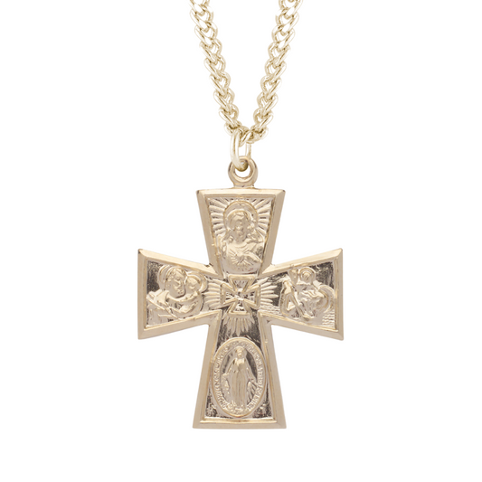 Gold Plated Sterling Silver Four-Way Medal, Catholic Gift, Made in USA