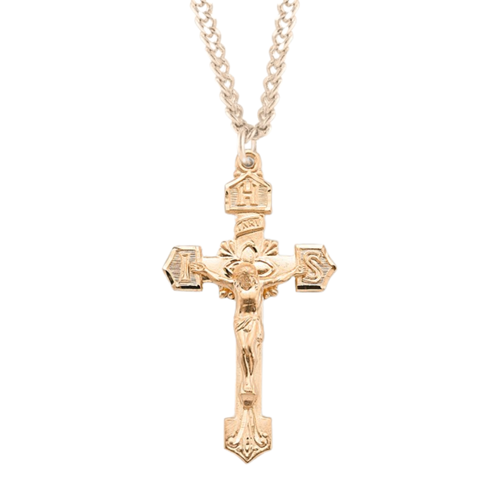 Gold Plated Sterling Silver IHS Crucifix, Catholic Gift, Made in USA